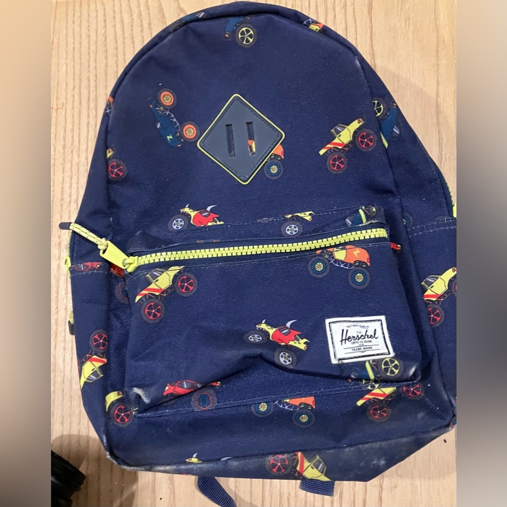 Herschel kids backpack monster truck print